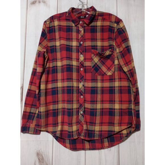 BDG Shirt Ladies Medium Red Gold Flannel Button‎ Front Long Sleeve Red Gold - Picture 1 of 7